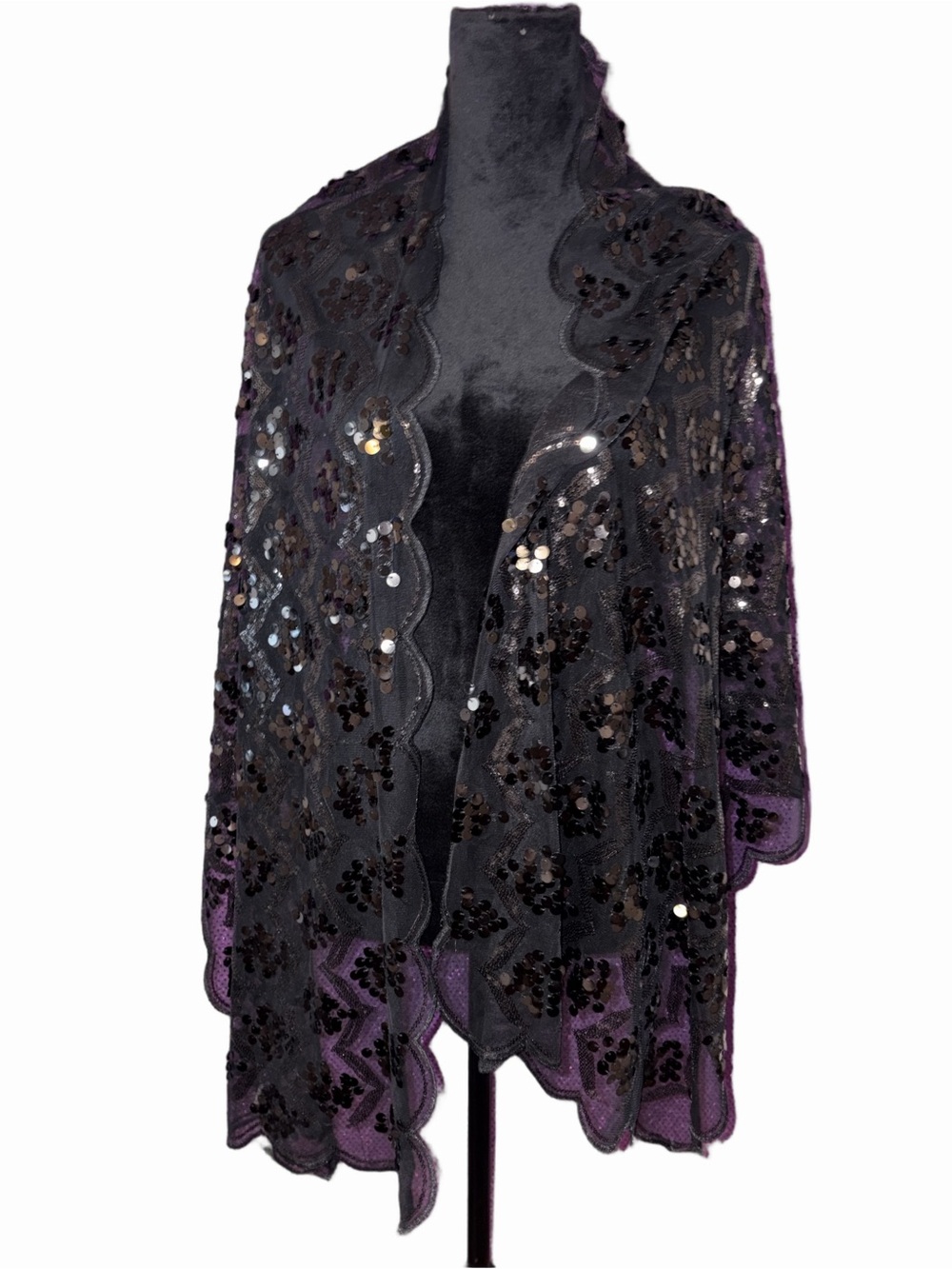 🆕💜Joan Rivers Black Sequin Lace Capelet Shawl Evening Wrap Sheer Overlay OneSize